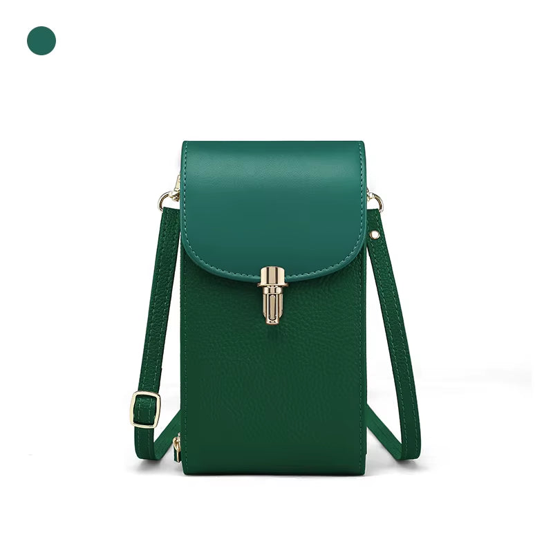 Genuine Leather Phone Bag, Crossbody Bag, Shoulder Bag with 8 Card Slots, ID Evidence Slot, Zipper Pocket, Lychee Patterned Cowh