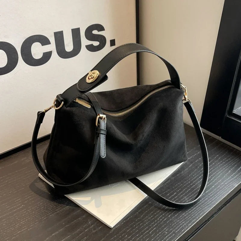 Buckle Decorative Design Solid Faux Suede Handbag Large Capacity Hasp Casual Tote 2025 Hot Sale Bags for Women Bolsas Femininas