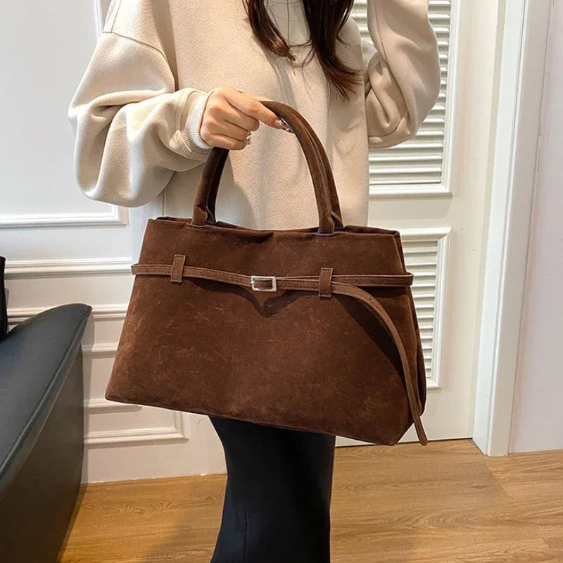 Buckle Decorative Design Solid Faux Suede Handbag Large Capacity Hasp Casual Tote 2025 Hot Sale Bags for Women Bolsas Femininas