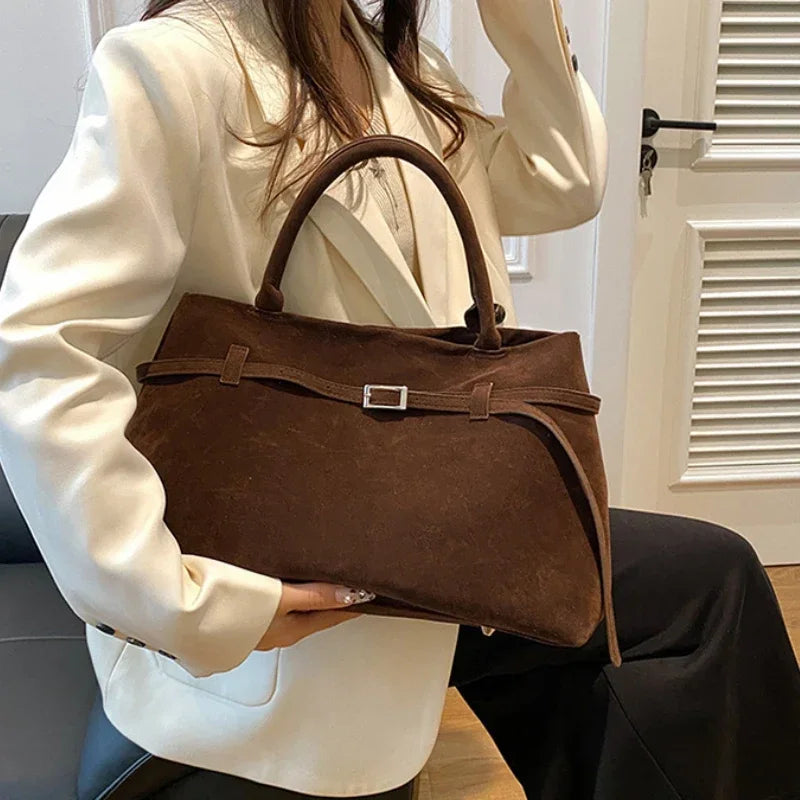 Buckle Decorative Design Solid Faux Suede Handbag Large Capacity Hasp Casual Tote 2025 Hot Sale Bags for Women Bolsas Femininas