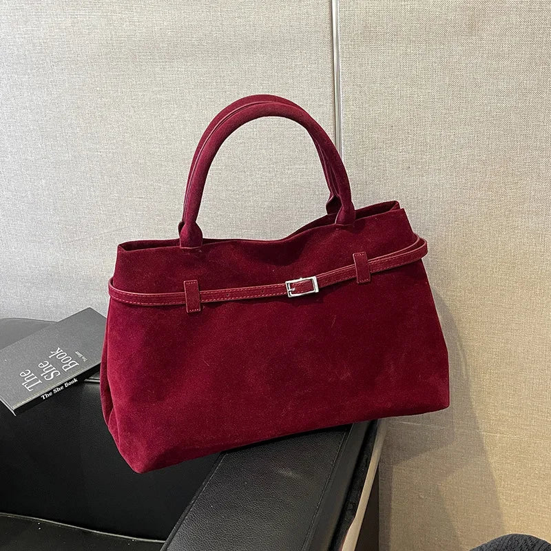 Buckle Decorative Design Solid Faux Suede Handbag Large Capacity Hasp Casual Tote 2025 Hot Sale Bags for Women Bolsas Femininas